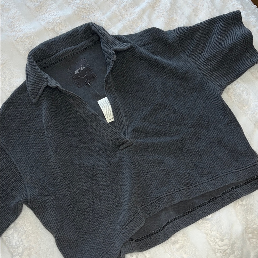 NWT Aerie Crop Textured Cover Up Short Sleeve Top Shirt